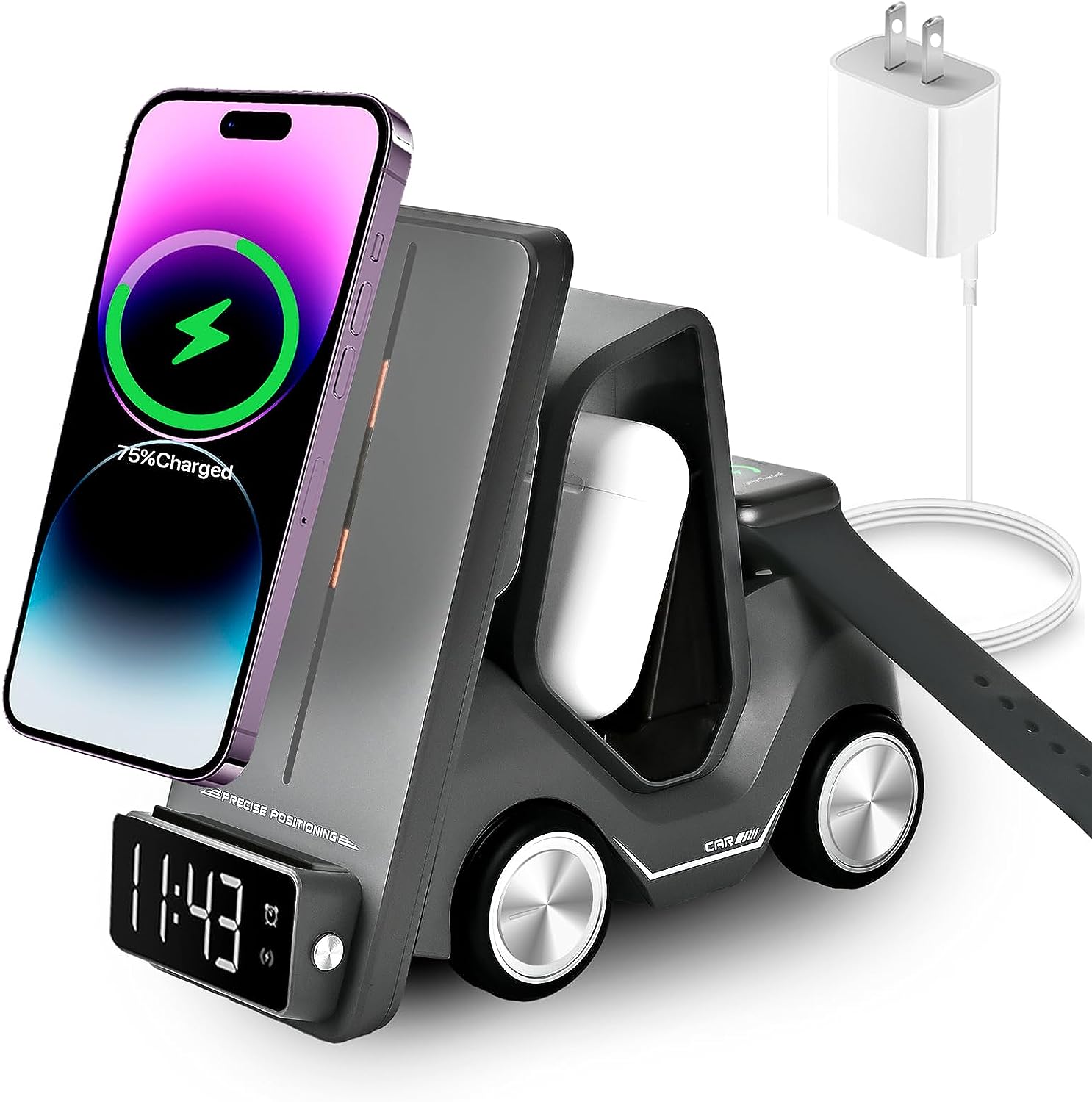 5 in 1 Wireless Charging Station with Alarm Clock Light