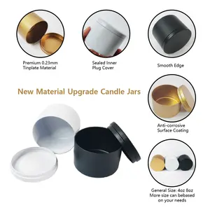 4oz 8oz 16oz Matte Black Candy Tin Cans Decorative Storage Metal Tin Box Cosmetic Empty Round Travel Tin Candle