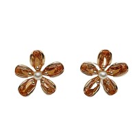 Boucles d'oreilles clous tendance pour femmes, motif floral, zircon, laiton, cadeau, accessoires de mode pour le quotidien