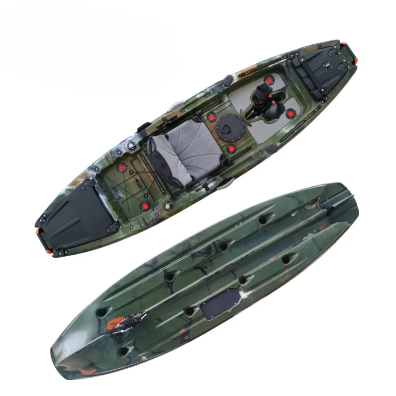 قارب كاياك رخيص من HANDELI بتصميم روتو مدعوم من البلاستيك بمحرك بدواسة واحدة قارب كاياك للصيد بصينية