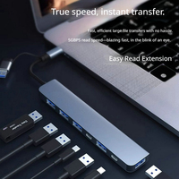 Hub USB-C 7-en-1 en gros, adaptateur USB-A en aluminium, station d'accueil multiport USB 3.0 2.0 avec double connecteur pour ordinateur portable et PC