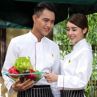 Automne hiver cuisine vêtements Logo sur mesure brodé à manches longues Chef uniformes tissé cantine hauts ensembles Restaurant Bar