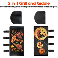 Grill à raclette rond de style français avec 8 poêles, plaque de cuisson électrique antiadhésive, fonction sans fumée, utilisation en extérieur et en hôtel