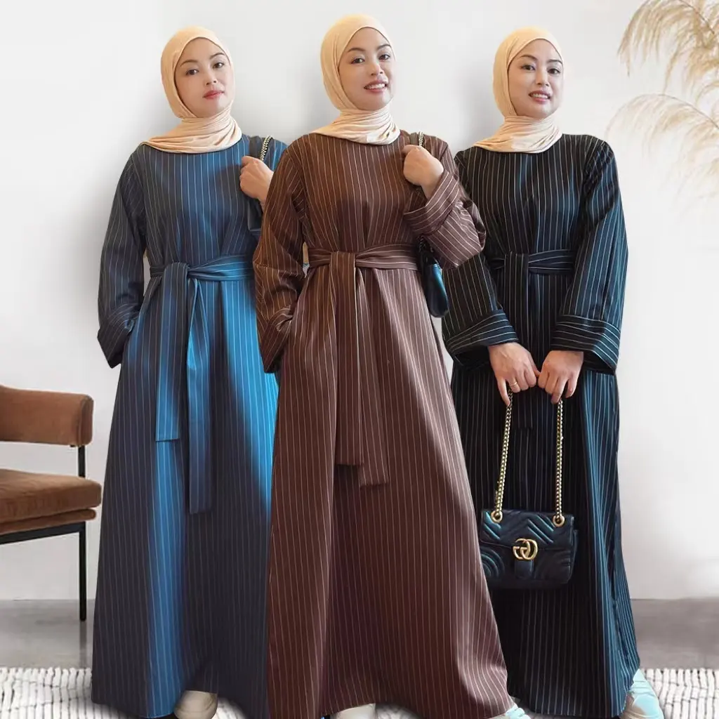 Zifeng OEM Vetements Islamiques New Fashion Turkish Ladies Striped Dress Islamic Clothing Abaya