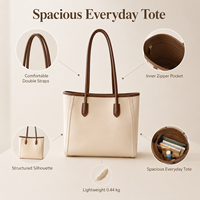 Tas Tote Wanita Kapasitas Besar Custom, Tas Selempang Kulit PU, Tas Belanja Warna Kontras, OEM Label Pribadi Grosir
