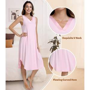 Camisón sin mangas con cuello en V para mujer, de viscosa y bambú, transpirable, informal, de longitud media, al por mayor - Product Image 3