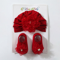 Conjunto de gorro elástico floral de algodón y poliéster transpirable unisex para bebé con calcetines con puntos adhesivos y diadema para recién nacido, calcetines de verano para el hogar