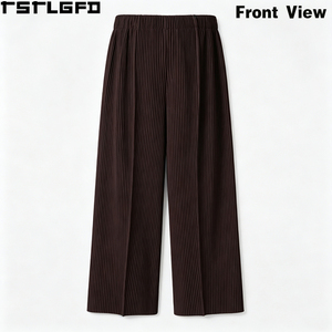 Pantalon en velours côtelé plissé coupé et cousu pour homme, marron chocolat foncé, coupe droite, pli central large, style décontracté chic, vente en gros - Product Image 4