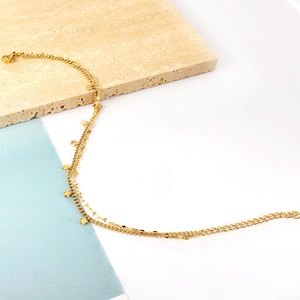 สร้อยข้อเท้าสแตนเลสชุบทองประดับเพชรซิร์คอน ดีไซน์แบบโซ่หลายชั้น เครื่องประดับ 14k สำหรับผู้หญิง - Product Image 3