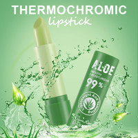 Lipstik Aloe Vera Pengubah Warna, Pelembap Tahan Lama, Tahan Air, Pengubah Warna Sesuai Suhu