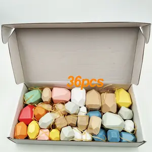YH Educational Toys Wooden Building Blocks Rainbow Wooden Balancing Stones Rocks Wooden Stacking Toys Montessori Toys For Kids