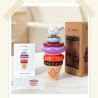 Juguete Educativo Montessori de Madera para Niños Pequeños, Torre de Conos de Helado y Donas Apilables, Anillos de Equilibrio, Bloques de Construcción Cognitivos