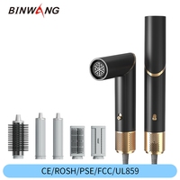Sèche-cheveux pliable tout-en-un haute vitesse Binwang 110000 tr/min 1400W, sèche-cheveux ionique avec buse anti-frisottis et boucleur à aspiration automatique CE FCC