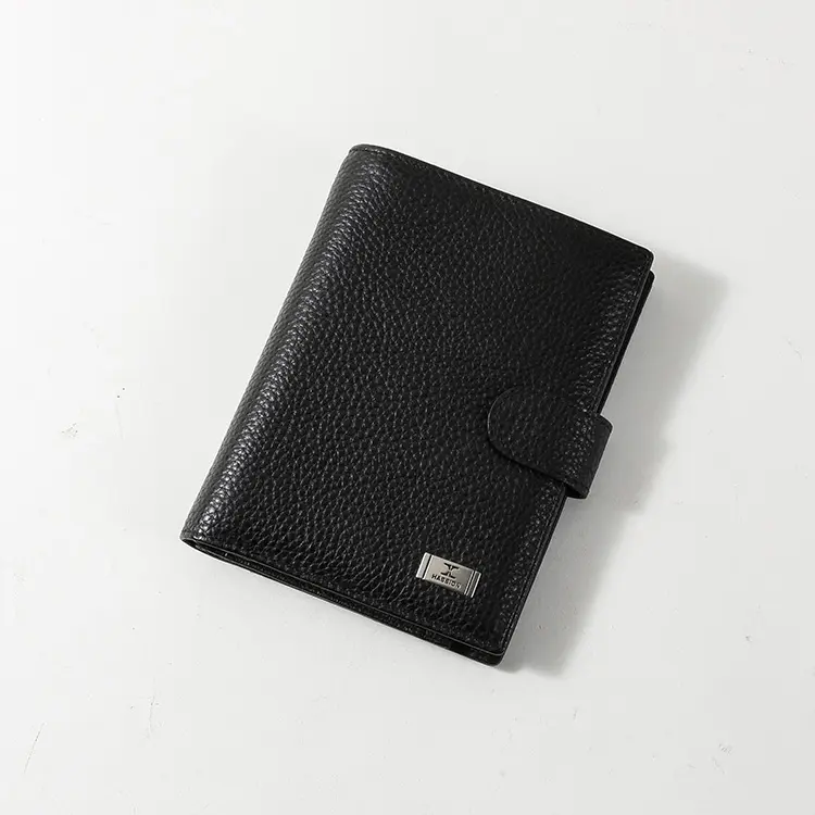 Billetera de cuero genuino con bloqueo rfid para hombre, billetera personalizada de fábrica de alta calidad con clip para dinero, tarjetero