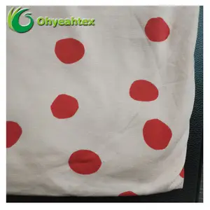 Stock en entrepôt Tissu spandex en coton biologique imprimé à pois rouges 200 g/m² pour t-shirt