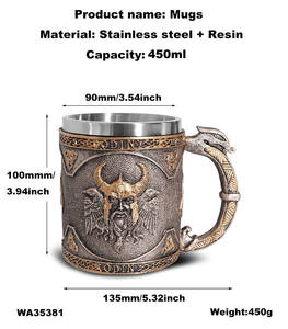 Tasse vintage de style médiéval, God Vintage Cup Odins Clash of the <span class=keywords><strong>Titans</strong></span> Wars, en acier inoxydable, mug Odin pour cadeaux de vacances, mug rétro en résine de chevalier - Product Image 2