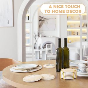 Marble Style Ceramic Coasters Set Absorbent Cup Coasters With Metal Holder Stone Mat for Kitchen Tabletop Protection Home Decor - Product Image 3