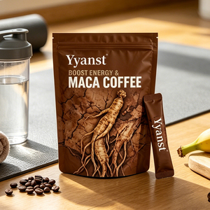 กาแฟโสมมาคาเพิ่มพลังงานธรรมชาติ รสวินเทจบราวน์ บรรจุภัณฑ์แบบซองตั้งได้ รับผลิตแบบ OEM แบรนด์ส่วนตัว จำหน่ายแบบขายส่ง - Product Image 3