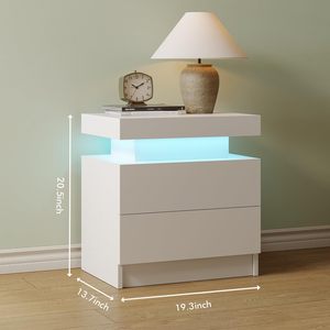 Table de chevet moderne SENYU avec LED blanches, table de chevet pour chambre à coucher avec 2 tiroirs en bois, table d'appoint - Product Image 2