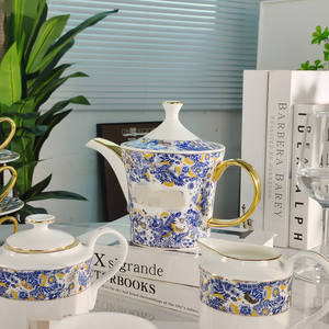 Service à café de luxe royal en porcelaine fine avec bordure dorée, 15 pièces, pour réception d'hôtel, idéal pour cadeaux et fêtes - Product Image 4