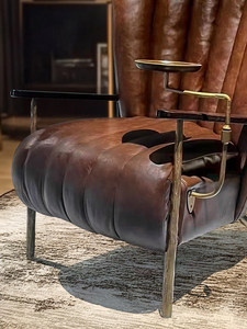 Sillón Individual de Cuero Genuino Vintage: Oficina, Bar, Exterior, Cómodo, Estilo de Mediados de Siglo, Sillón para Cigarros - Product Image 5