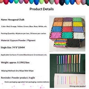 <span class=keywords><strong>Craie</strong></span> hexagonale colorée sans poussière de 7,4 cm pour tableau noir, idéale pour l'enseignement et le <span class=keywords><strong>dessin</strong></span> (noir, rose, blanc) - Product Image 3