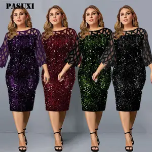 PASUXI Plus Size African Luxury Sequin Evening Party Long Dresses for Women Dashiki Ankara Turkey Outfits Gowns African Clothing