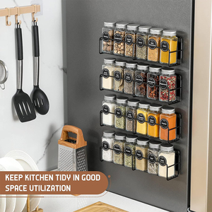 Étagère de rangement pour épices de cuisine moderne en acier au carbone à quatre niveaux, réglable, résistante à la rouille, sans perçage, à fixer sur le côté du réfrigérateur - Product Image 6