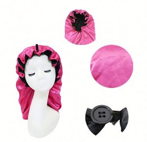 Bonnet de nuit en satin de soie double couche réversible pour femmes aux cheveux longs bouclés ou tressés – Cadeau promotionnel - Product Image 1