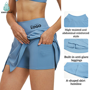 Jupe-short de yoga taille haute pour <span class=keywords><strong>femme</strong></span>, respirante, séchage rapide, avec poches, anti-transparence, sensation seconde peau, couleur contrastante, pour le tennis et le golf - Product Image 2