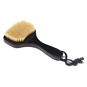 <span class=keywords><strong>Brosse</strong></span> de bain en bois 100 % naturelle en forme d'éventail, nouveau design, manche noir, exfoliant corporel pour peaux sèches, pour spa à domicile et douche - Product Image 6