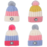 Bonnet d'hiver personnalisé en fausse fourrure avec broderie 3D motif lettres, pompons fausse fourrure, tricoté, unisexe