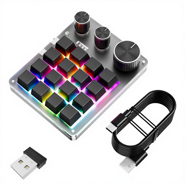 3-Mode 16-Key Custom Mechanical Mini Keyboard, Blvetooth/Wired, Programmable Shortcut Keys for Gaming and Office L728