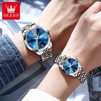 OLEVS 9970 Montre à quartz de luxe pour hommes et femmes Date Week Mains lumineuses Montres de couple classiques en acier inoxydable étanches