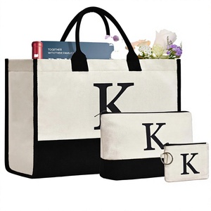 Borsa tote in tela importata GASSDA - <span class=keywords><strong>Regali</strong></span> <span class=keywords><strong>personalizzati</strong></span> con monogramma iniziale per donne, mamme, insegnanti e damigelle (K 3 pezzi) Solo lavaggio a mano - Product Image 3