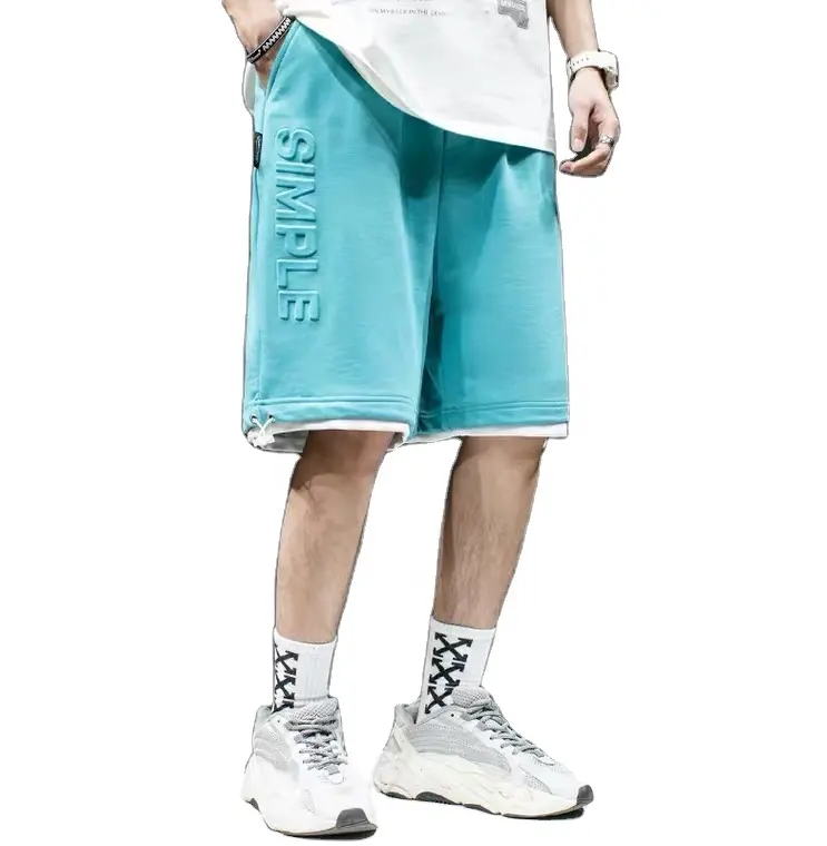 2024 novo short de algodão com logotipo personalizado hip hop em relevo para homens de verão, shorts elegantes de rua