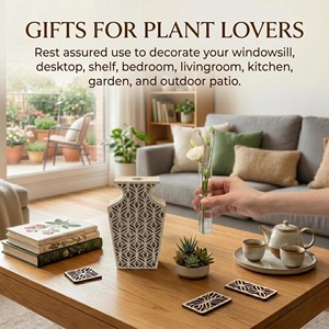 <b>Unique</b> Wooden <b>Vase</b> With Geometric Laser Cut Design Modern Home Decor For Living Room Indoor Tabletop Display - Product Image 2