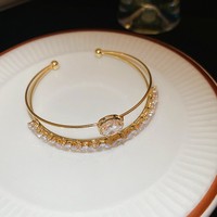 Brazaletes de Lujo con Pedrería, Diseño Abierto de Doble Capa, Brillantes, Joyería de Moda para Mujer, Accesorio, Regalo