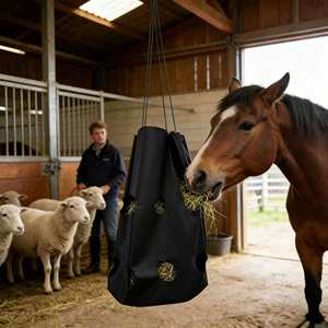 <b>Hay</b> Slow Feed <b>Bag</b> Durable 600D Polyester Fabric Large Capacity Hanging Feeder for Horses Goats and Livestock Farm Use - Product Image 4