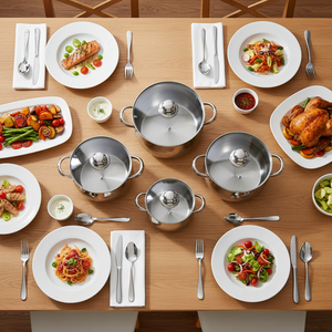 Juego <span class=keywords><strong>de</strong></span> Utensilios <span class=keywords><strong>de</strong></span> Cocina Minimalistas y Ecológicos <span class=keywords><strong>de</strong></span> Acero Inoxidable OEM, <span class=keywords><strong>Ollas</strong></span> y Sartenes Clásicas <span class=keywords><strong>de</strong></span> Acero Quirúrgico 304 con Tapa <span class=keywords><strong>de</strong></span> Vidrio para Cocina Casera - Product Image 3