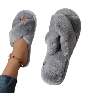 รองเท้าแตะขนเฟอร์แฟชั่นฤดูหนาวแบบขายส่งสำหรับผู้หญิง รองเท้าสไลด์แบบนุ่มสบายพร้อมพื้นรองเท้า EVA - Product Image 4