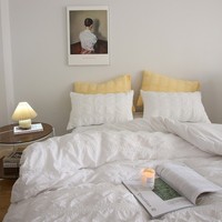 Parure de lit quatre pièces ultra-douce en gaze bulle, couleur unie, avec technologie de teinture réactive – Literie personnalisable pour la maison