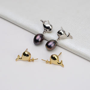 Boucles d'oreilles semi-finies en argent S925 de style européen et américain, à faire soi-même, avec perle creuse, accessoires simples - Product Image 1