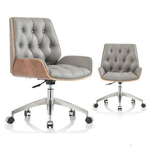 <span class=keywords><strong>Chaise</strong></span> en cuir synthétique moderne haut de gamme avec dossier haut épaissi, accoudoirs réglables en hauteur, cadre en aluminium, pieds en bois, pour le bureau - Product Image 2