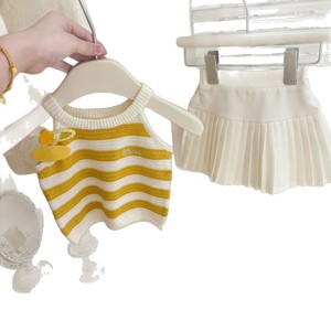 Tongxingyuan Girls Summer Striped Knitted Vest Pleated Skirt Set Yellow Cotton Outfit - Product Image 4