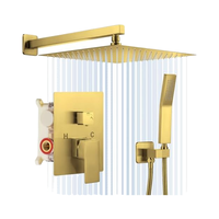 Ensemble de robinet de salle de bain en or brossé doux de 12 pouces pluie à main système de douche à effet pluie en laiton garniture de corps en céramique complète