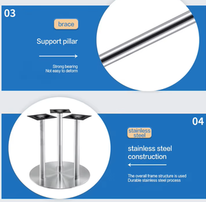 Table de salle à manger ronde moderne de luxe en acier inoxydable avec plateau recouvert, durable, 6 places, pour hôtel, restaurant, café, avec base en forme de tulipe - Product Image 4