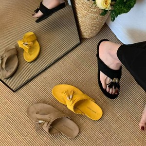 Sandalias Planas para Mujer, Punta Abierta, Suela de EVA Antideslizante, Decoración con Cuentas, Tendencia de Moda, para el Verano - Product Image 3