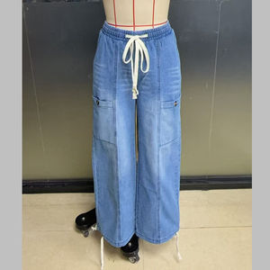 กางเกงยีนส์ขากว้างทรงบอยเฟรนด์เอวสูงรัดเชือกผูกข้อเท้าสไตล์ลำลองสำหรับผู้หญิง รุ่น Channel Trendy 2026 - Product Image 5