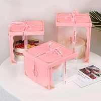 Boîte à gâteau transparente de luxe carrée avec poignée, en carton gaufré recyclable de qualité alimentaire pour emballage